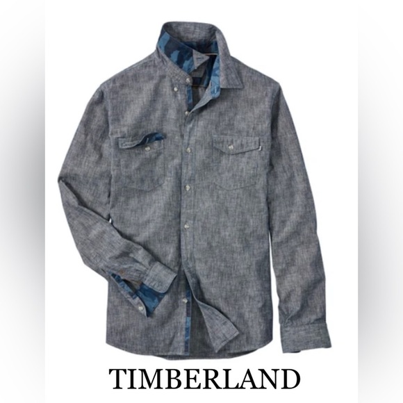 TIMBERLAND MUMFORD RIVER CAMO CHAMBRAY SHIRT Men’s XL excellent condition - Picture 2 of 7